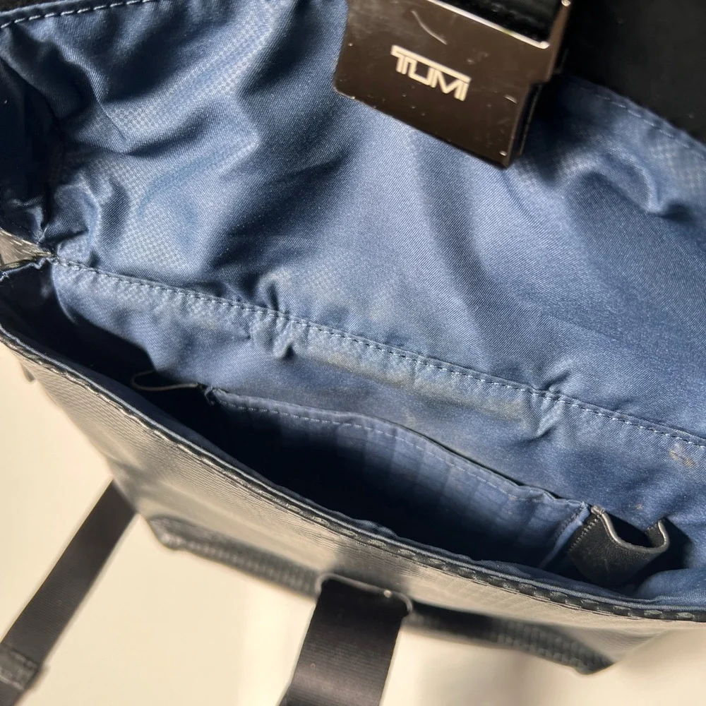 Tumi Morley Backpack Carbon Fiber Black‎ Leather Buckle Laptop Travel Bag